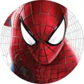 Kulatý jedlý obrázek na dort – Spiderman, velká maska na světlém pozadí (červená, černá, bílá)