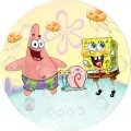 Kulatý jedlý obrázek na dort – SpongeBob, s Patrikem a šnekem Garym (žlutá, růžová, modrá)