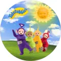 Kulatý jedlý obrázek na dort – Teletubbies (zelená, modrá, žlutá)