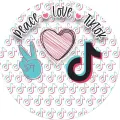 Kulatý jedlý obrázek na dort – TikTok, Peace, Love (bílá, černá, tyrkysová)
