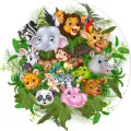 Kulatý jedlý obrázek na dort – ZOO, safari (zelená, růžová, šedá)