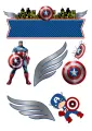 Obdélníkový jedlý papír k výřezu – Avengers, noční město, štíty a modrý banner (modrá, červená, stříbrná)