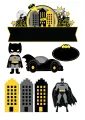 Obdélníkový jedlý papír k výřezu – Batman, Batmobil, noční město a nápis POW! (černá, žlutá, šedá)