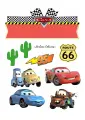 Obdélníkový jedlý papír k výřezu – Cars, Blesk, Sally, Burák a Route 66 (červená, modrá, žlutá)