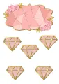 Obdélníkový jedlý papír k výřezu – Diamanty (růžová, zlatá, bílá)