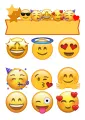 List jedlých koleček na cupcakes – Emoji, smajlíci (žlutá, červená, modrá)