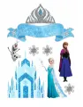 Obdélníkový jedlý papír k výřezu – Frozen, Elsa, Anna a Olaf u ledového zámku (modrá, bílá, stříbrná)