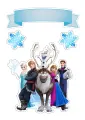 Obdélníkový jedlý papír k výřezu – Frozen, parta se sobem Svenem a stuhou (modrá, bílá, fialová)