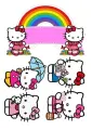 Obdélníkový jedlý papír k výřezu – Hello Kitty, s pestrou duhou a stuhou (růžová, červená, duhová)