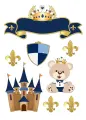 Obdélníkový jedlý papír k výřezu – Medvídek, princ s korunkou a modrý hrad (modrá, zlatá, hnědá)