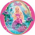 Kulatý jedlý obrázek na dort – Barbie mořská víla (růžová, modrá, zlatá)