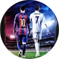 Kulatý jedlý obrázek na dort – Messi a Ronaldo (modrá, bílá, zelená)