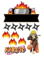 Obdélníkový jedlý papír k výřezu – Naruto, v pokleku s plameny a shurikeny (žlutá, černá, červená)