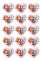 List jedlých koleček na cupcakes – Paw Patrol, srdíčka (růžová, tyrkysová, bílá)