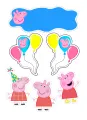 Obdélníkový jedlý papír k výřezu – Prasátko Peppa, postavičky, balonky a mráček (růžová, modrá, žlutá)