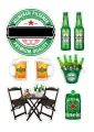 Obdélníkový jedlý papír k výřezu – Pivo Heineken, etiketa, sklenice a stůl (zelená, bílá, černá)