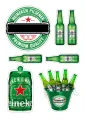 Obdélníkový jedlý papír k výřezu – Pivo Heineken, soudek, kbelík a lahve (zelená, bílá, černá)