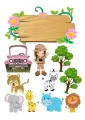 Obdélníkový jedlý papír k výřezu – Safari (zelená, růžová, hnědá)