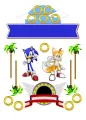 Obdélníkový jedlý papír k výřezu – Sonic, a Tails pod palmami se stuhou (modrá, žlutá, zelená)