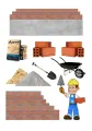 Obdélníkový jedlý papír k výřezu – Stavbař, staveniště, štěrk a cement (červená, šedá, modrá)