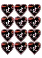 List jedlých koleček na cupcakes – TikTok, sada černých srdíček s logem (černá, tyrkysová, červená)