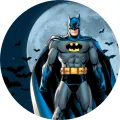 Kulatý jedlý obrázek na dort – Batman, s modrým měsícem a netopýry (modrá, šedá, černá)