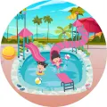 Kulatý jedlý obrázek na dort – Bazén, aquapark (modrá, růžová, tyrkysová)