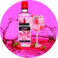 Kulatý jedlý obrázek na dort – Beefeater Gin (růžová, červená, bílá)