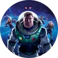 Kulatý jedlý obrázek na dort – Buzz Raketák (modrá, zelená, černá)