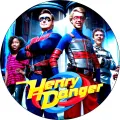 Kulatý jedlý obrázek na dort – Henry Danger, tým s Charlotte a Jasperem (modrá, červená, žlutá)