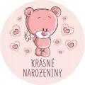 Kulatý jedlý obrázek na dort – Krásné narozeniny (růžová, bílá)