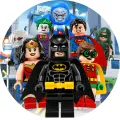 Kulatý jedlý obrázek na dort – LEGO hrdinové (modrá, černá, červená)