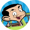 Kulatý jedlý obrázek na dort – Mr. Bean (zelená, modrá, hnědá)