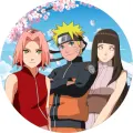 Kulatý jedlý obrázek na dort – Naruto, se Sakurou, Hinatou a horou (modrá, růžová, černá)