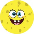 Kulatý jedlý obrázek na dort – SpongeBob, detail usměvavé tváře (žlutá, modrá, bílá)