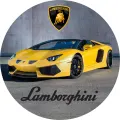 Kulatý jedlý obrázek na dort – Sporťák Lamborghini (žlutá, šedá, černá)