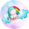 Kulatý jedlý obrázek na dort – Jednorožec, Unicorn: Spící poník pod duhou (růžová, tyrkysová, duhová)