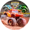 Kulatý jedlý obrázek na dort – Monster Jam (červená, zelená, modrá)