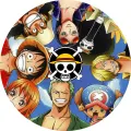 Kulatý jedlý obrázek na dort – One Piece (modrá, žlutá, červená)