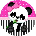 Kulatý jedlý obrázek na dort – Panda, s mašlí, bambusem a proužky (růžová, černá, bílá)