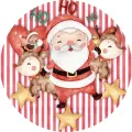 Kulatý jedlý obrázek na dort – Vánoce, Santa, sobi a pruhy HO HO HO (červená, bílá, hnědá)