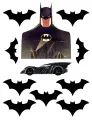 Obdélníkový jedlý papír k výřezu – Batman, noční Gotham, Batmobil a siluety (černá, žlutá, šedá)