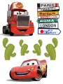 Obdélníkový jedlý papír k výřezu – Cars, Blesk, kamion Mack a rozcestník měst (červená, zelená, bílá)