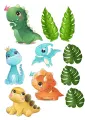Obdélníkový jedlý papír k výřezu – Dinosauři, akvarelová mláďata s korunkou (zelená, žlutá, modrá)
