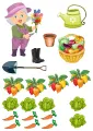 Obdélníkový jedlý papír k výřezu – Farma, zahradnice se zeleninou a květy (zelená, fialová, červená)