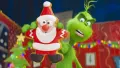 Obdélníkový jedlý obrázek na dort – Grinch, s perníčkem Santy u stromečku (zelená, červená, bílá)