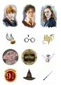 Obdélníkový jedlý papír k výřezu – Harry Potter, akvarelové portréty a medailony (červená, hnědá, zlatá)