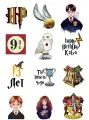 Obdélníkový jedlý papír k výřezu – Harry Potter, erby kolejí a pohár turnaje (červená, zlatá, hnědá)
