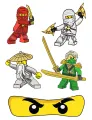 Obdélníkový jedlý papír k výřezu – LEGO Ninjago, čtyři bojovníci a žlutá maska (červená, zelená, žlutá)