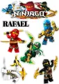Obdélníkový jedlý papír k výřezu – LEGO Ninjago, pětice akčních figurek s logem (červená, modrá, zelená)